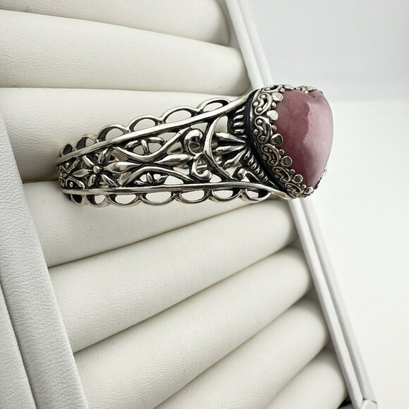 Carolyn Pollack Bracelet Pink Heart Rhodonite Cuff Sterling Silver Hinged 38g - Picture 7 of 15